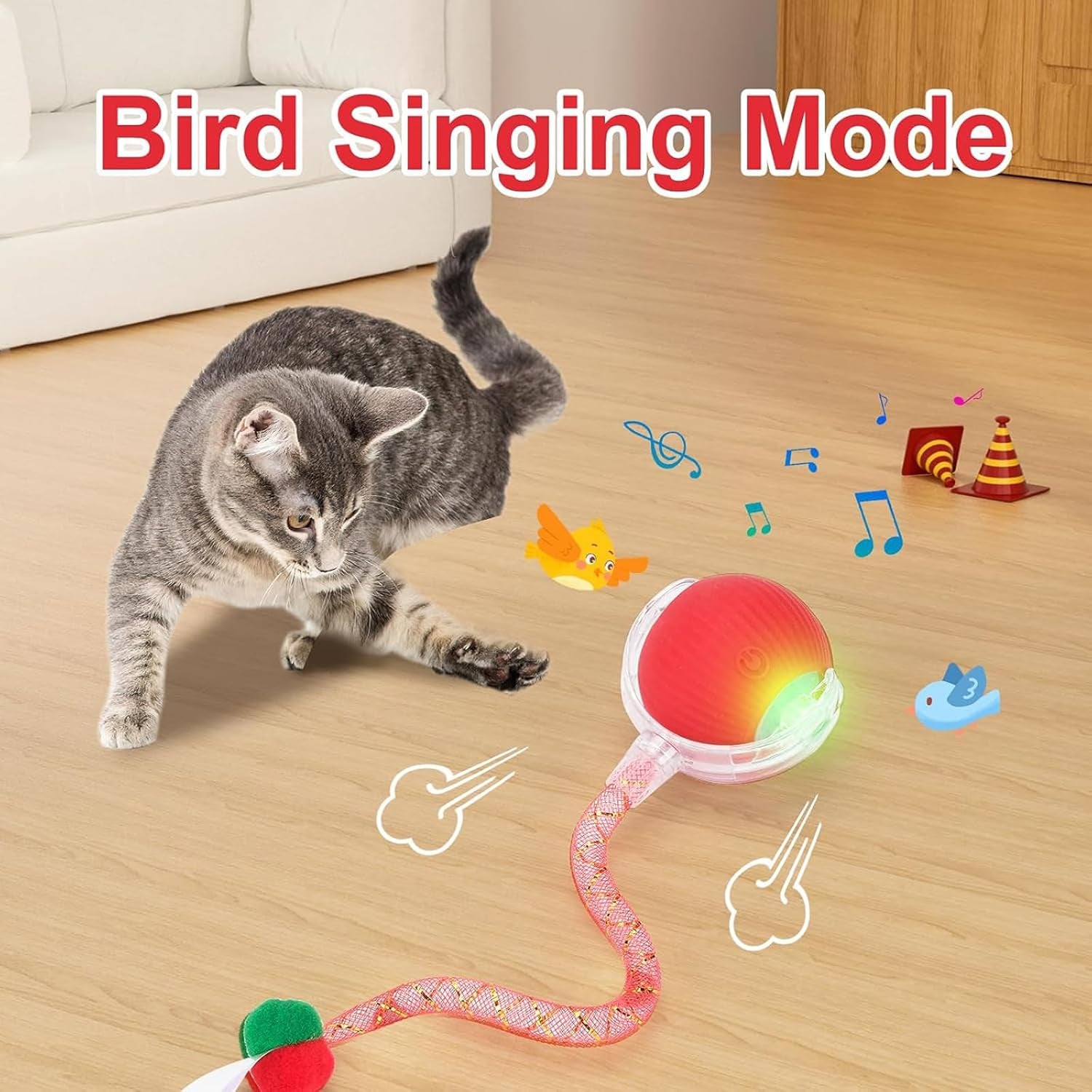 Speed 2.0 Tail Interactive Cat Toys for Indoor Cats, Chirping & Motion Activate Cat Toy, Smart Kitten Rolling Ball Moving Ball Toys, Rechargeable Dog Cat Bal L for Enrichment Exercise (Green)