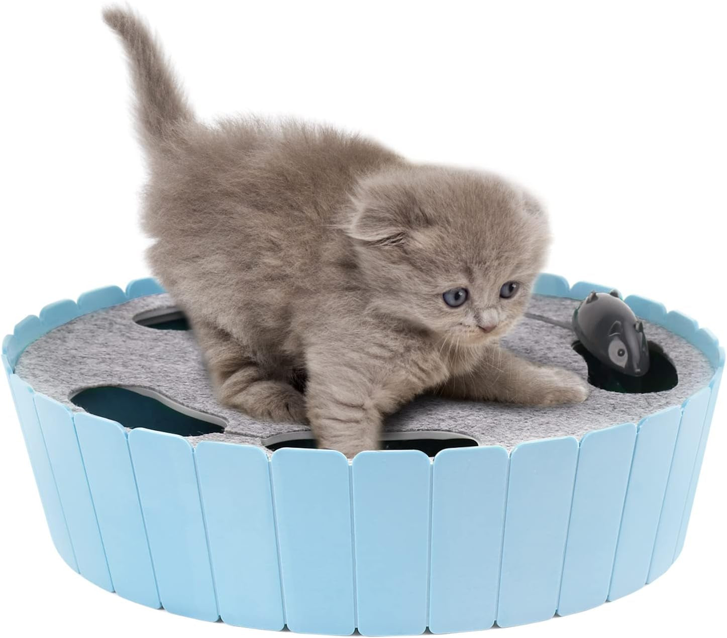 Interactive Cat Toy with Running Mouse, Electronic Motion Cat Toy Automatic Teaser for Indoor Cats, Pop and Play Hide Seek Cats Toys Hunting Mouse for Pet Kitten Play Fun Exercise, Blue