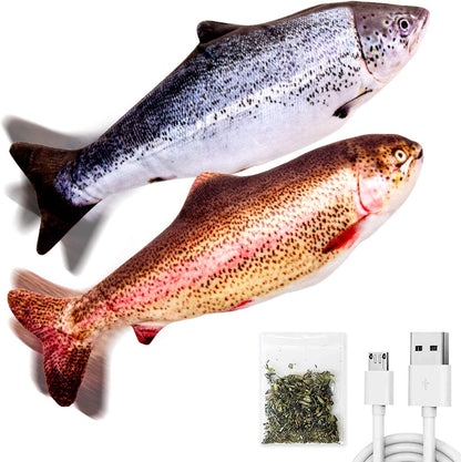 2 Pack 9" Floppy Fish Cat Toys with Silvervine and Catnip for Indoor Cats Interactive Flopping Fish Cat Kicker Catnip Toys for Cats Puppy Small Dogs (Salmon + Rainbow Trout)