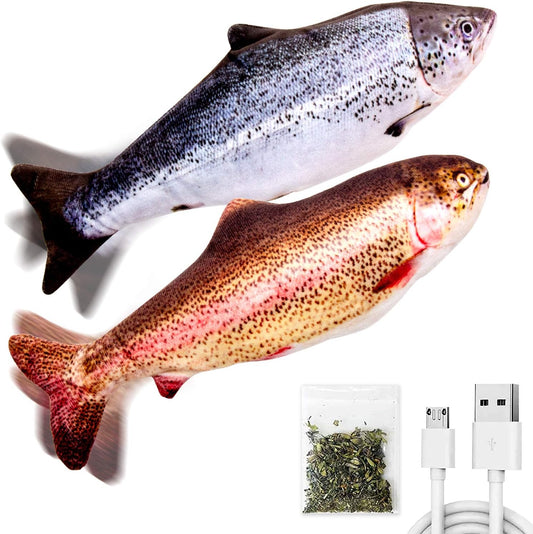 2 Pack 9" Floppy Fish Cat Toys with Silvervine and Catnip for Indoor Cats Interactive Flopping Fish Cat Kicker Catnip Toys for Cats Puppy Small Dogs (Salmon + Rainbow Trout)
