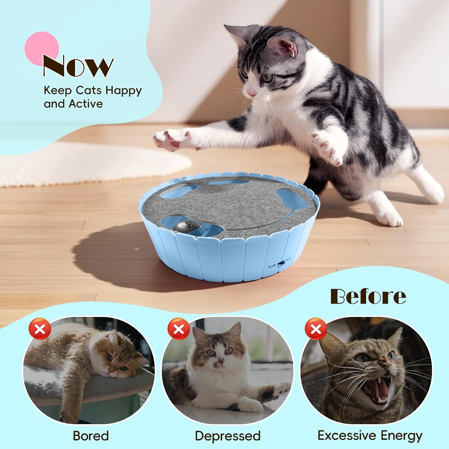 Interactive Cat Toy with Running Mouse, Electronic Motion Cat Toy Automatic Teaser for Indoor Cats, Pop and Play Hide Seek Cats Toys Hunting Mouse for Pet Kitten Play Fun Exercise, Blue