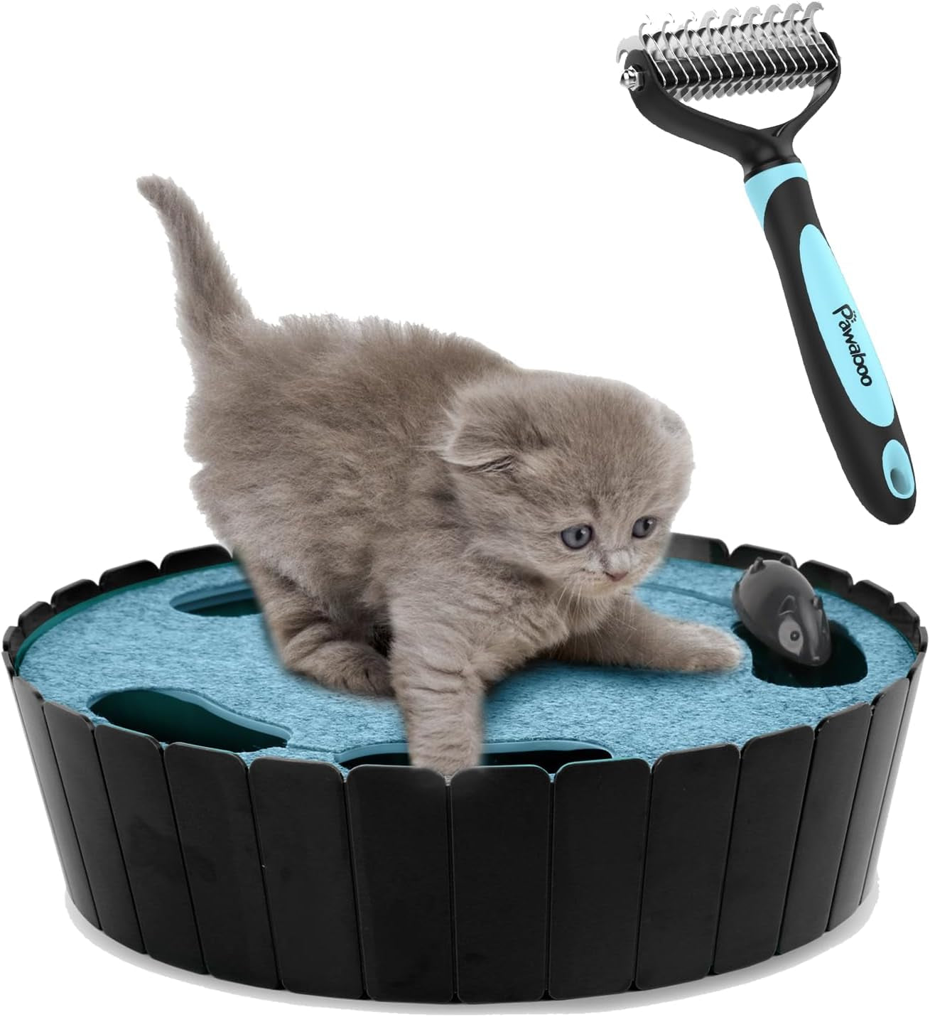 Interactive Cat Toy with Running Mouse, Electronic Motion Cat Toy Automatic Teaser for Indoor Cats, Pop and Play Hide Seek Cats Toys Hunting Mouse for Pet Kitten - Black & Blue