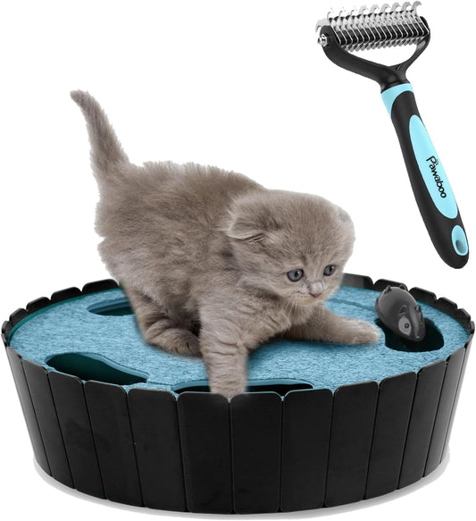 Interactive Cat Toy with Running Mouse, Electronic Motion Cat Toy Automatic Teaser for Indoor Cats, Pop and Play Hide Seek Cats Toys Hunting Mouse for Pet Kitten - Black & Blue