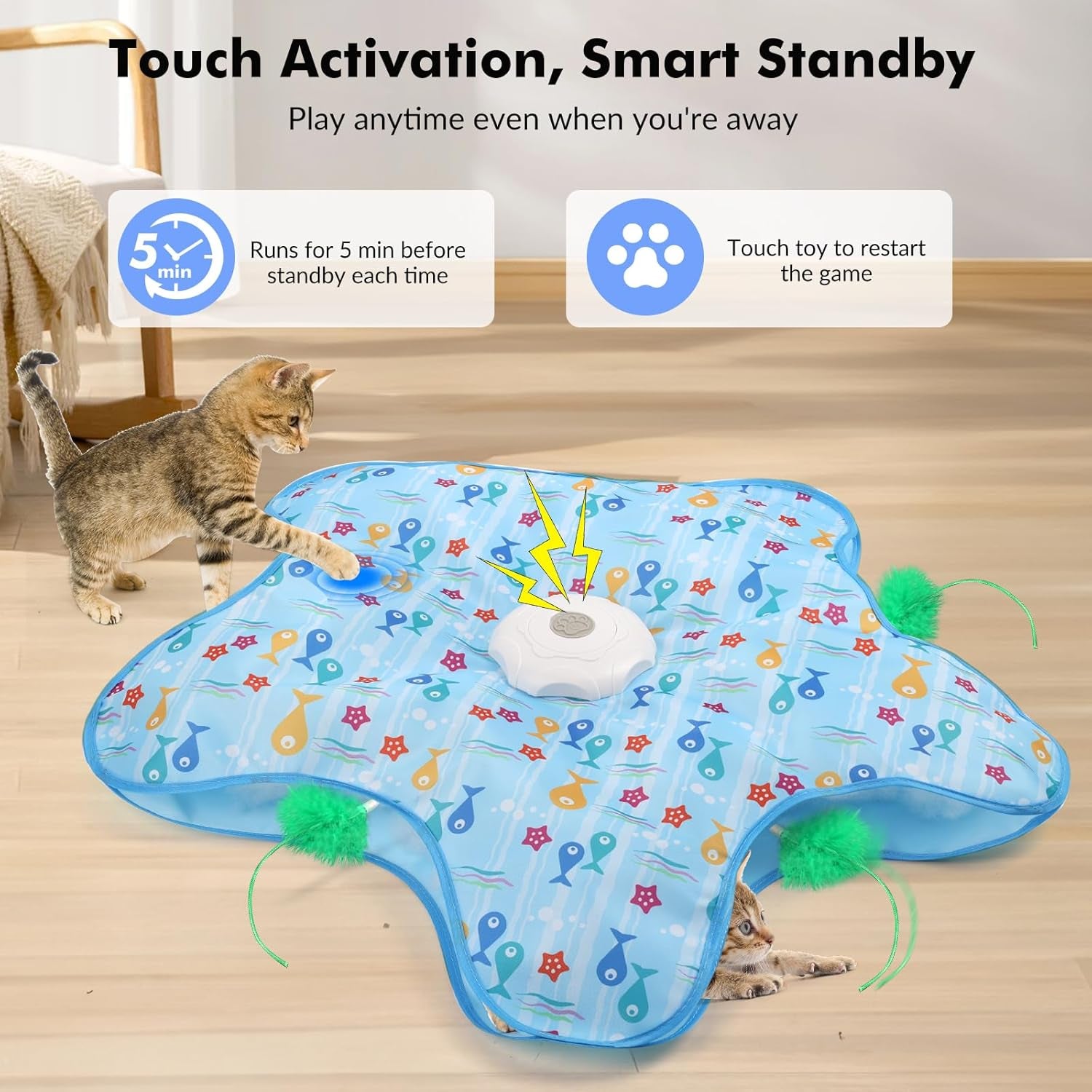 Interactive Cat Toys Rechargeable,Durable Hide and Seek Cat Toys with Moving Concealed Feathers, Automatic Cat Kitten Toy for Indoor Bored Adult Cats