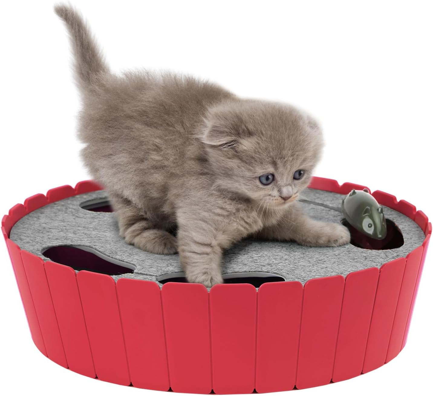 Interactive Cat Toy with Running Mouse, Electronic Motion Cat Toy Automatic Teaser for Indoor Cats, Pop and Play Hide Seek Cats Toys Hunting Mouse for Pet Kitten Play Fun Exercise, Red