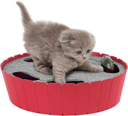 Interactive Cat Toy with Running Mouse, Electronic Motion Cat Toy Automatic Teaser for Indoor Cats, Pop and Play Hide Seek Cats Toys Hunting Mouse for Pet Kitten Play Fun Exercise, Red