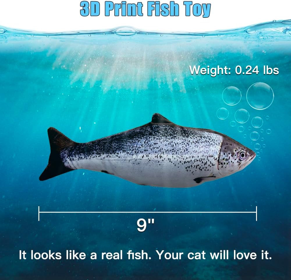 2 Pack 9" Floppy Fish Cat Toys with Silvervine and Catnip for Indoor Cats Interactive Flopping Fish Cat Kicker Catnip Toys for Cats Puppy Small Dogs (Salmon + Rainbow Trout)