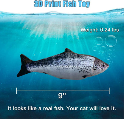 2 Pack 9" Floppy Fish Cat Toys with Silvervine and Catnip for Indoor Cats Interactive Flopping Fish Cat Kicker Catnip Toys for Cats Puppy Small Dogs (Salmon + Rainbow Trout)