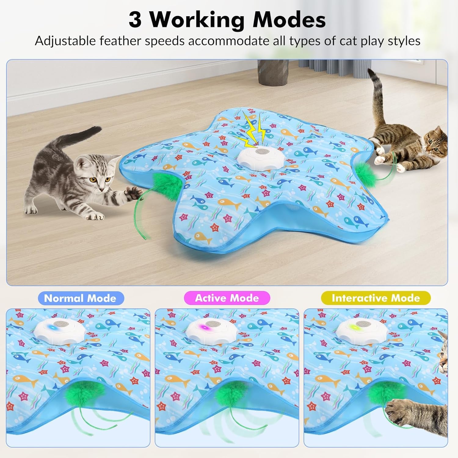 Interactive Cat Toys Rechargeable,Durable Hide and Seek Cat Toys with Moving Concealed Feathers, Automatic Cat Kitten Toy for Indoor Bored Adult Cats