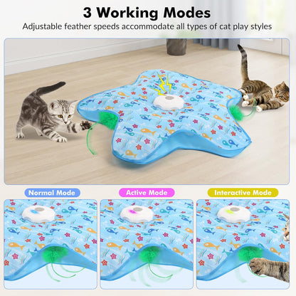 Interactive Cat Toys Rechargeable,Durable Hide and Seek Cat Toys with Moving Concealed Feathers, Automatic Cat Kitten Toy for Indoor Bored Adult Cats