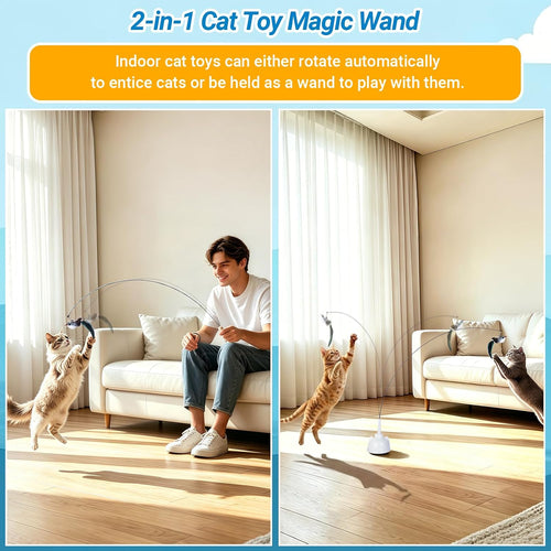 Interactive Cat Toys for Indoor Cats Toy Wand 360° Flying Bird Cat Toy | 2 Speed Adjustable Flying Bird Cat Toy Automatic Cats Toys with Self ON/OFF Feather Toy Suction Cup Electric Cat Teaser Wand