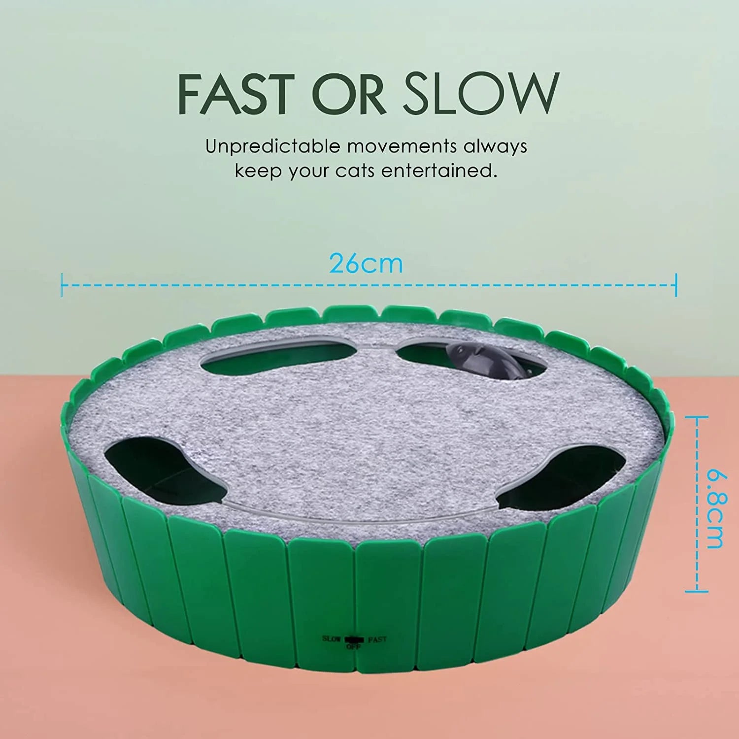 Cat Toy with Running Mouse, Motion Cat Toy Teaser for Indoor Cats, Pop and Play Hide Seek Cat Toy Hunting Mouse for Pet Cat Kitten Play Fun Exercise, Green