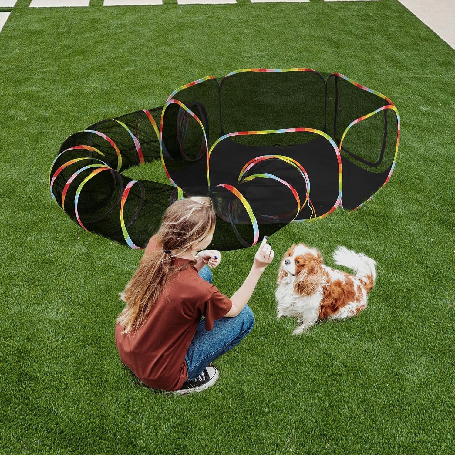 Cat Tunnel Tube Toys 2 Way Collapsible, Pet Tunnels for Indoor Outdoor, Catio, Outdoor Cat Enclosure, Puppy, Kitty, Kitten, Rabbit