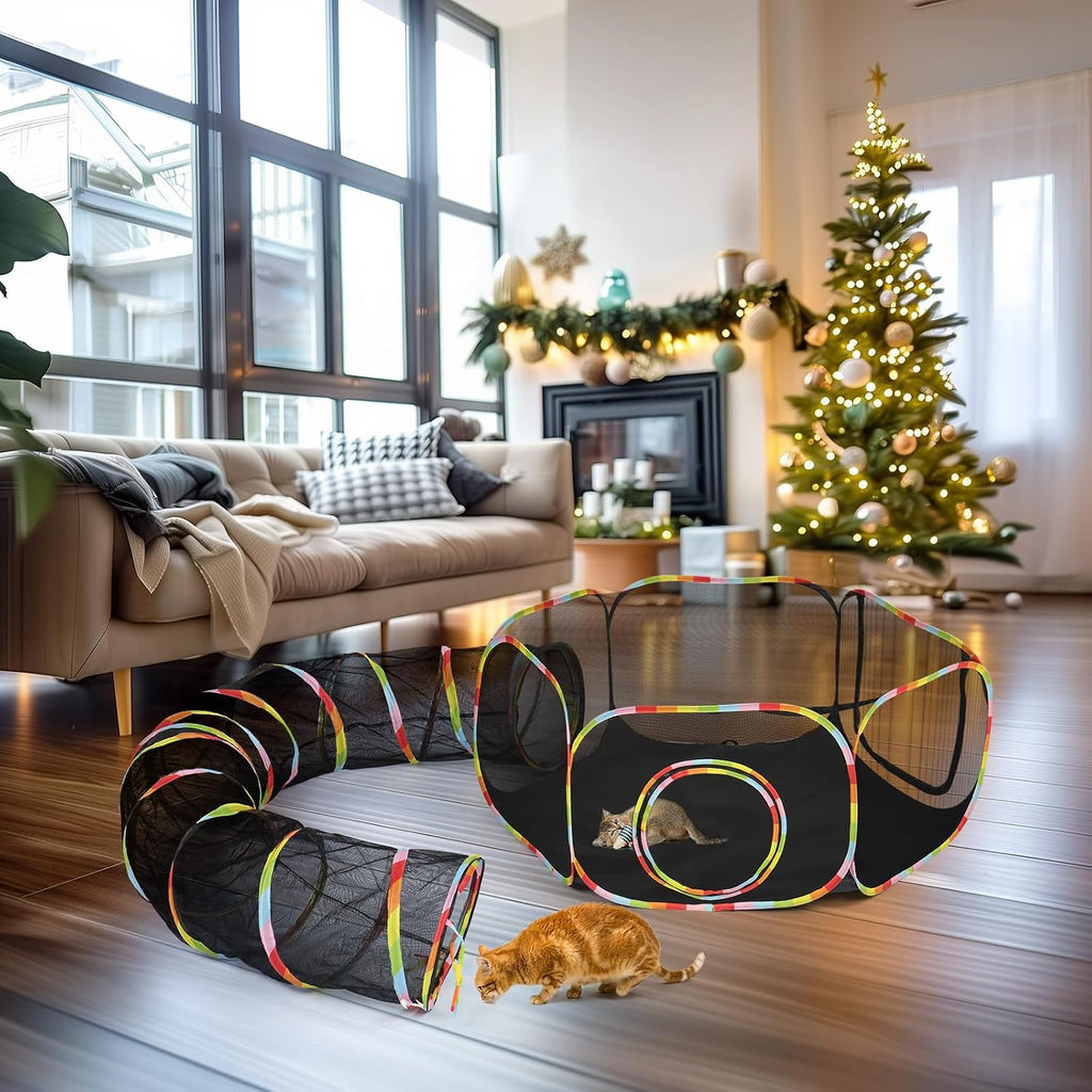 Cat Tunnel Tube Toys 2 Way Collapsible, Pet Tunnels for Indoor Outdoor, Catio, Outdoor Cat Enclosure, Puppy, Kitty, Kitten, Rabbit