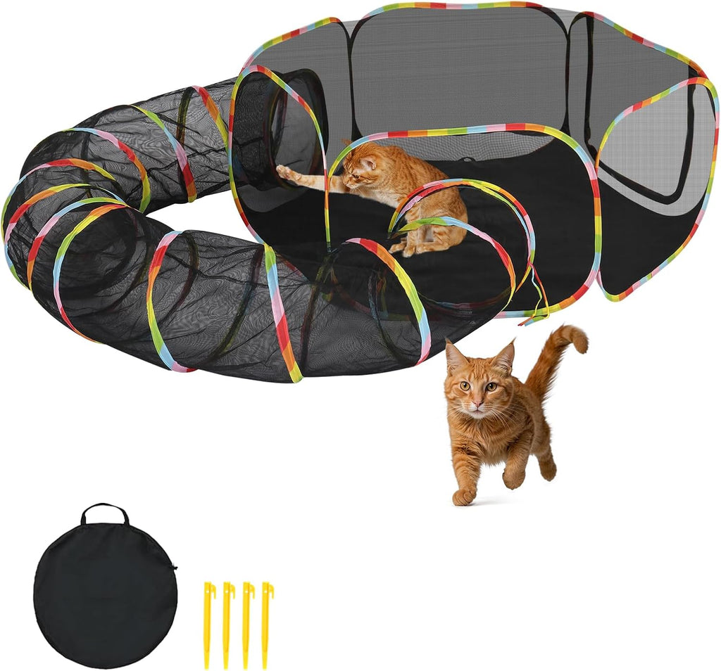 Cat Tunnel Tube Toys 2 Way Collapsible, Pet Tunnels for Indoor Outdoor, Catio, Outdoor Cat Enclosure, Puppy, Kitty, Kitten, Rabbit