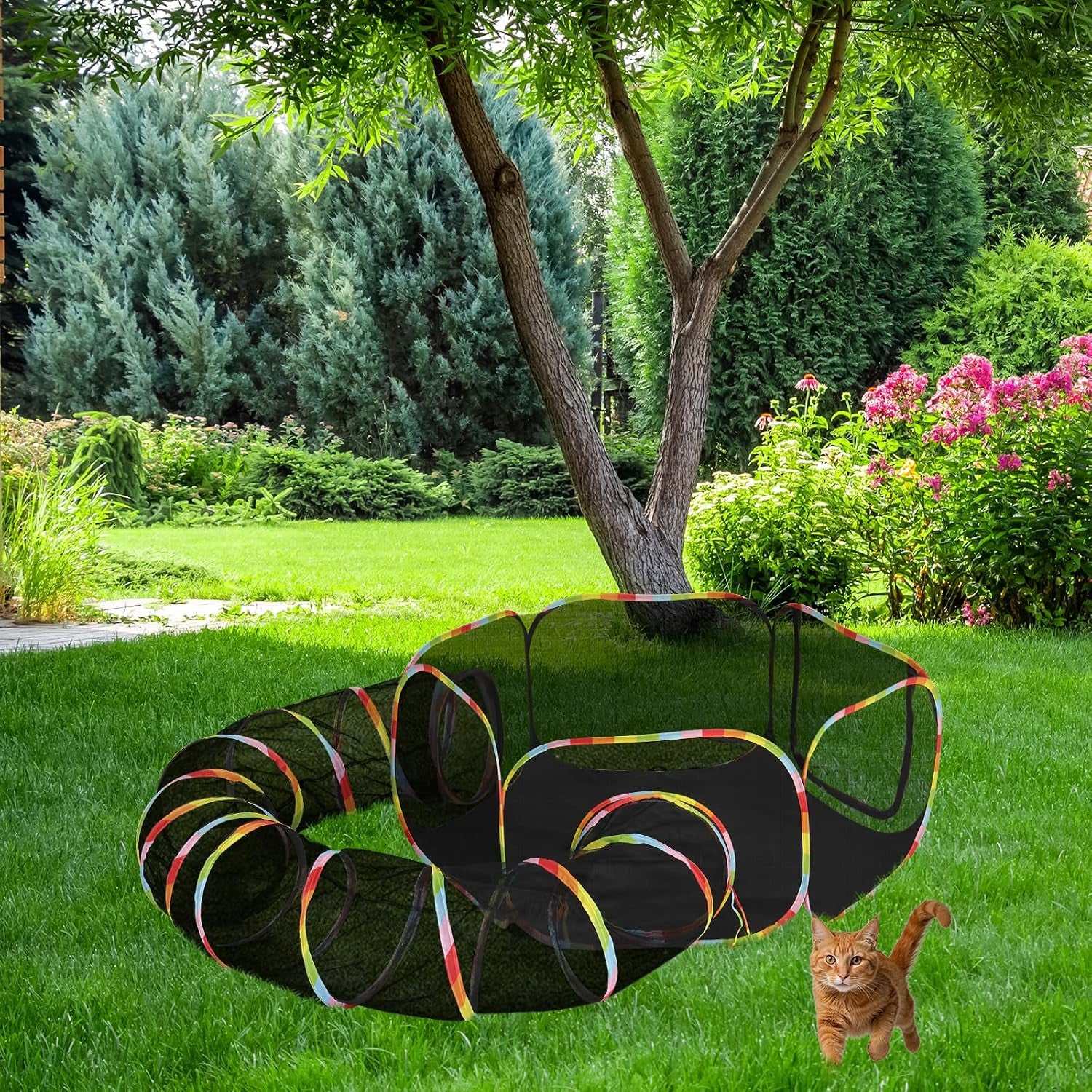 Cat Tunnel Tube Toys 2 Way Collapsible, Pet Tunnels for Indoor Outdoor, Catio, Outdoor Cat Enclosure, Puppy, Kitty, Kitten, Rabbit