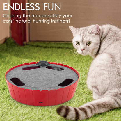 Interactive Cat Toy with Running Mouse, Electronic Motion Cat Toy Automatic Teaser for Indoor Cats, Pop and Play Hide Seek Cats Toys Hunting Mouse for Pet Kitten Play Fun Exercise, Red