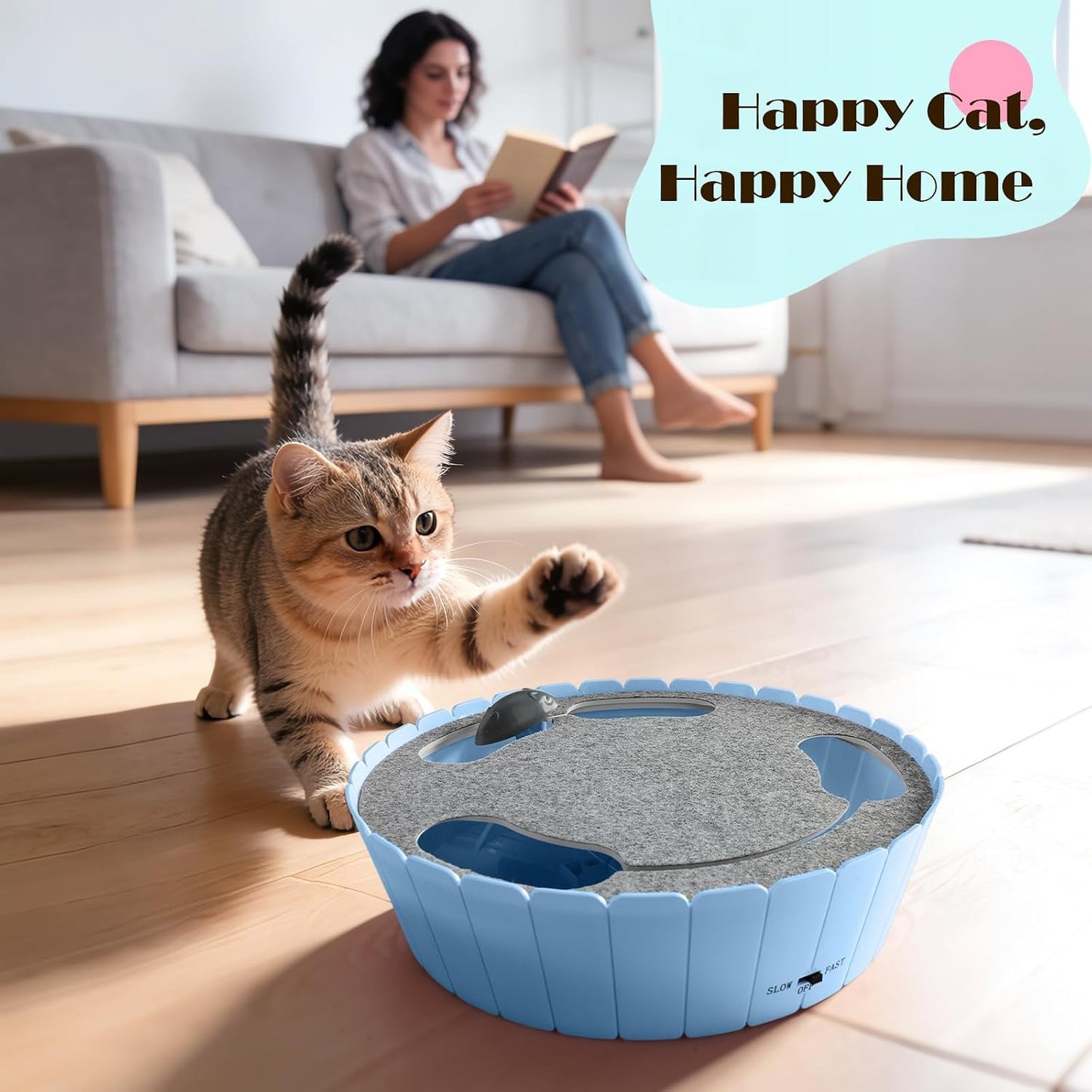 Interactive Cat Toy with Running Mouse, Electronic Motion Cat Toy Automatic Teaser for Indoor Cats, Pop and Play Hide Seek Cats Toys Hunting Mouse for Pet Kitten Play Fun Exercise, Blue