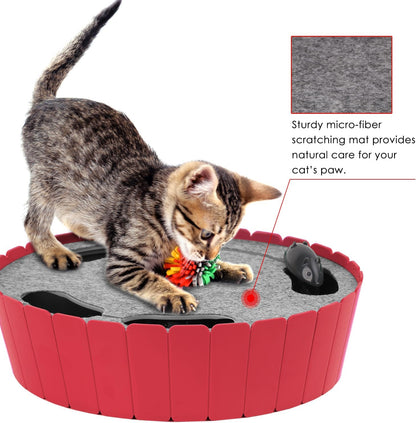 Interactive Cat Toy with Running Mouse, Electronic Motion Cat Toy Automatic Teaser for Indoor Cats, Pop and Play Hide Seek Cats Toys Hunting Mouse for Pet Kitten Play Fun Exercise, Red