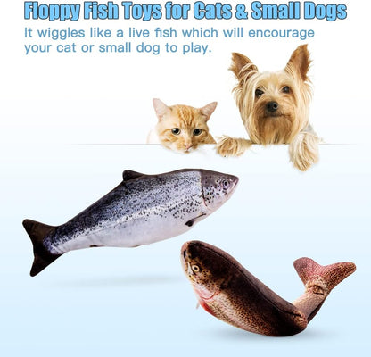 2 Pack 9" Floppy Fish Cat Toys with Silvervine and Catnip for Indoor Cats Interactive Flopping Fish Cat Kicker Catnip Toys for Cats Puppy Small Dogs (Salmon + Rainbow Trout)
