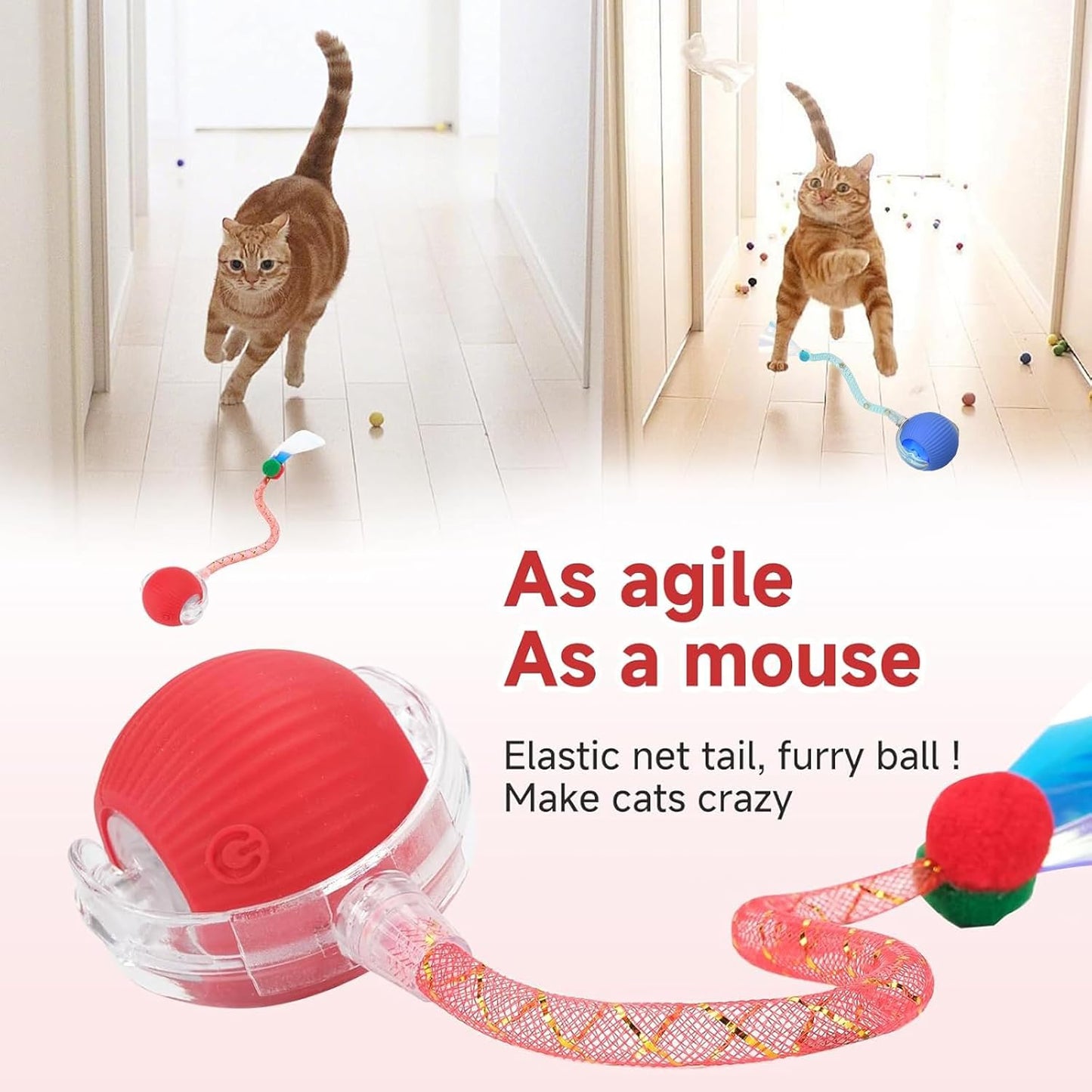 Speed 2.0 Tail Interactive Cat Toys for Indoor Cats, Chirping & Motion Activate Cat Toy, Smart Kitten Rolling Ball Moving Ball Toys, Rechargeable Dog Cat Bal L for Enrichment Exercise (Green)