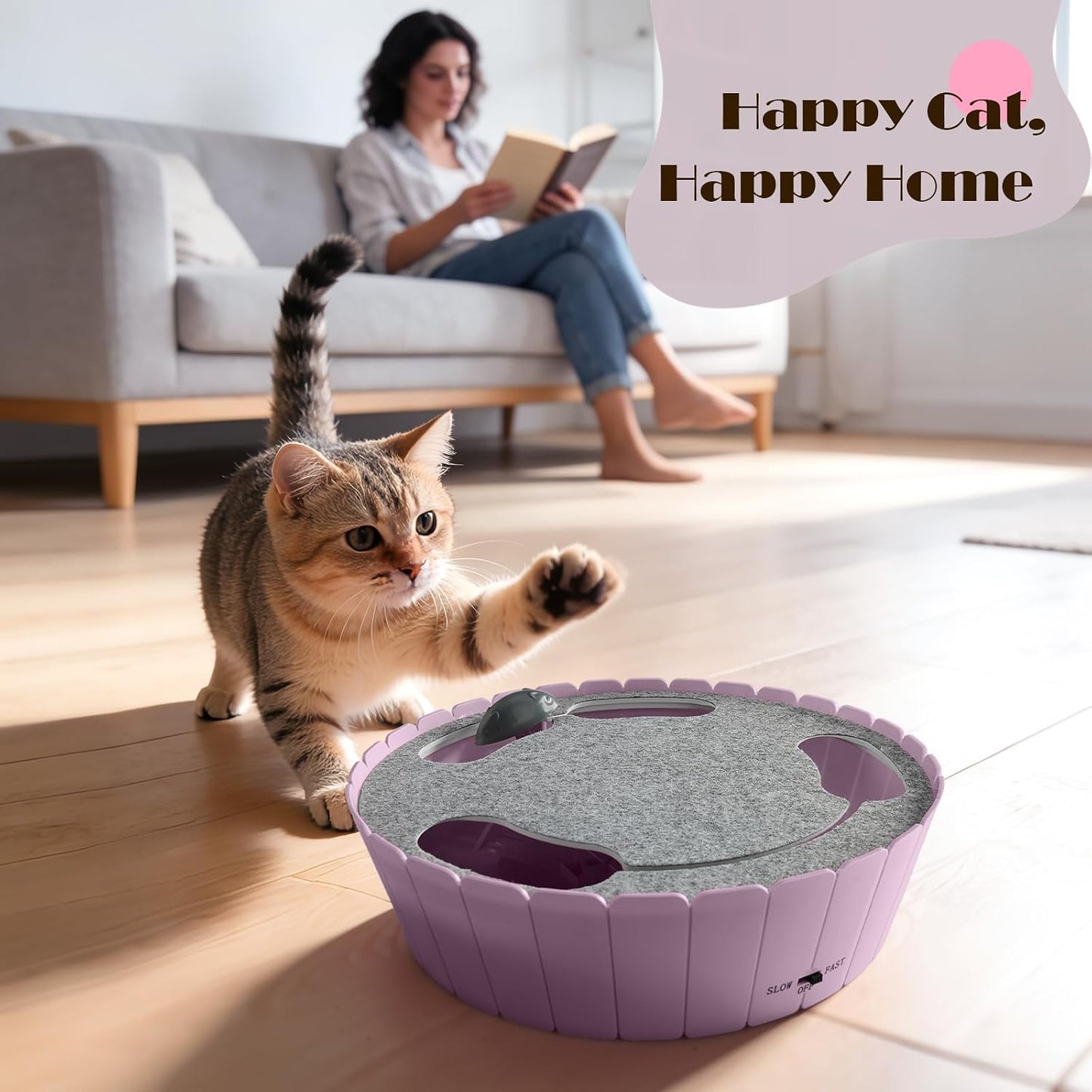 Interactive Cat Toy with Running Mouse, Electronic Motion Cat Toy Automatic Teaser for Indoor Cats, Pop and Play Hide Seek Cats Toys Hunting Mouse for Pet Kitten Play Fun Exercise, Purple