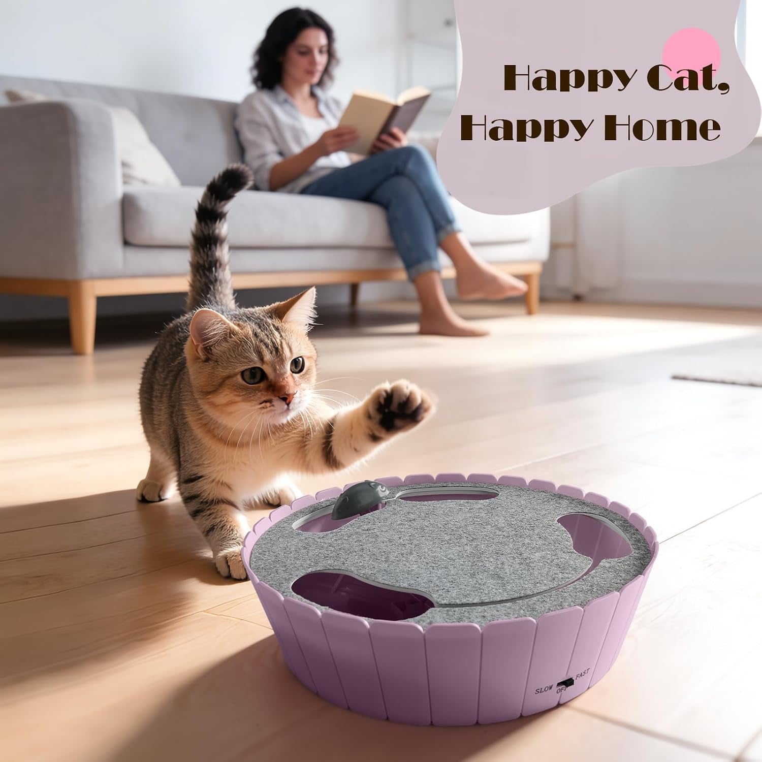 Interactive Cat Toy with Running Mouse, Electronic Motion Cat Toy Automatic Teaser for Indoor Cats, Pop and Play Hide Seek Cats Toys Hunting Mouse for Pet Kitten Play Fun Exercise, Purple