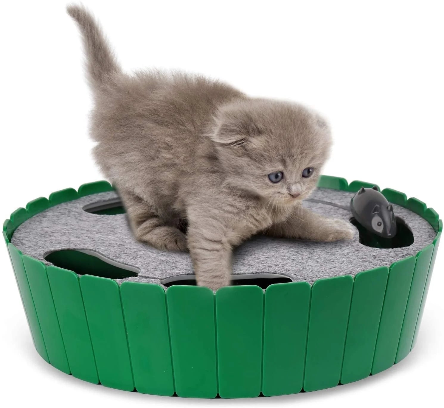 Cat Toy with Running Mouse, Motion Cat Toy Teaser for Indoor Cats, Pop and Play Hide Seek Cat Toy Hunting Mouse for Pet Cat Kitten Play Fun Exercise, Green