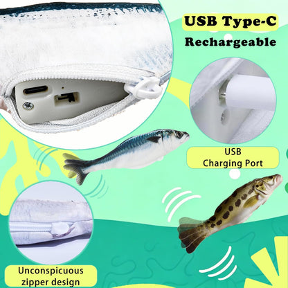 Realistic Floppy Fish Cat Toys, 3 Pack Mini-Sized, Moving Cat Toy Flopping Fish for Indoor Kitten, Sardine/Saury/Bass Interactive Cat Toys, Touch Activated, Rechargeable.