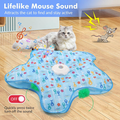 Interactive Cat Toys Rechargeable,Durable Hide and Seek Cat Toys with Moving Concealed Feathers, Automatic Cat Kitten Toy for Indoor Bored Adult Cats
