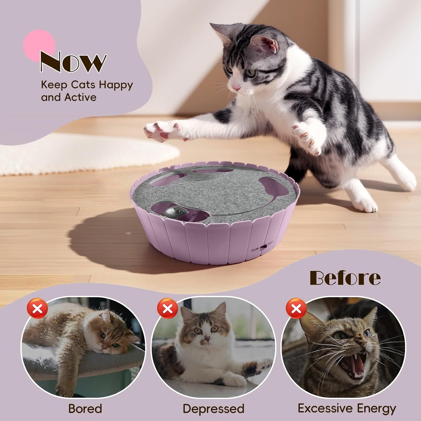 Interactive Cat Toy with Running Mouse, Electronic Motion Cat Toy Automatic Teaser for Indoor Cats, Pop and Play Hide Seek Cats Toys Hunting Mouse for Pet Kitten Play Fun Exercise, Purple