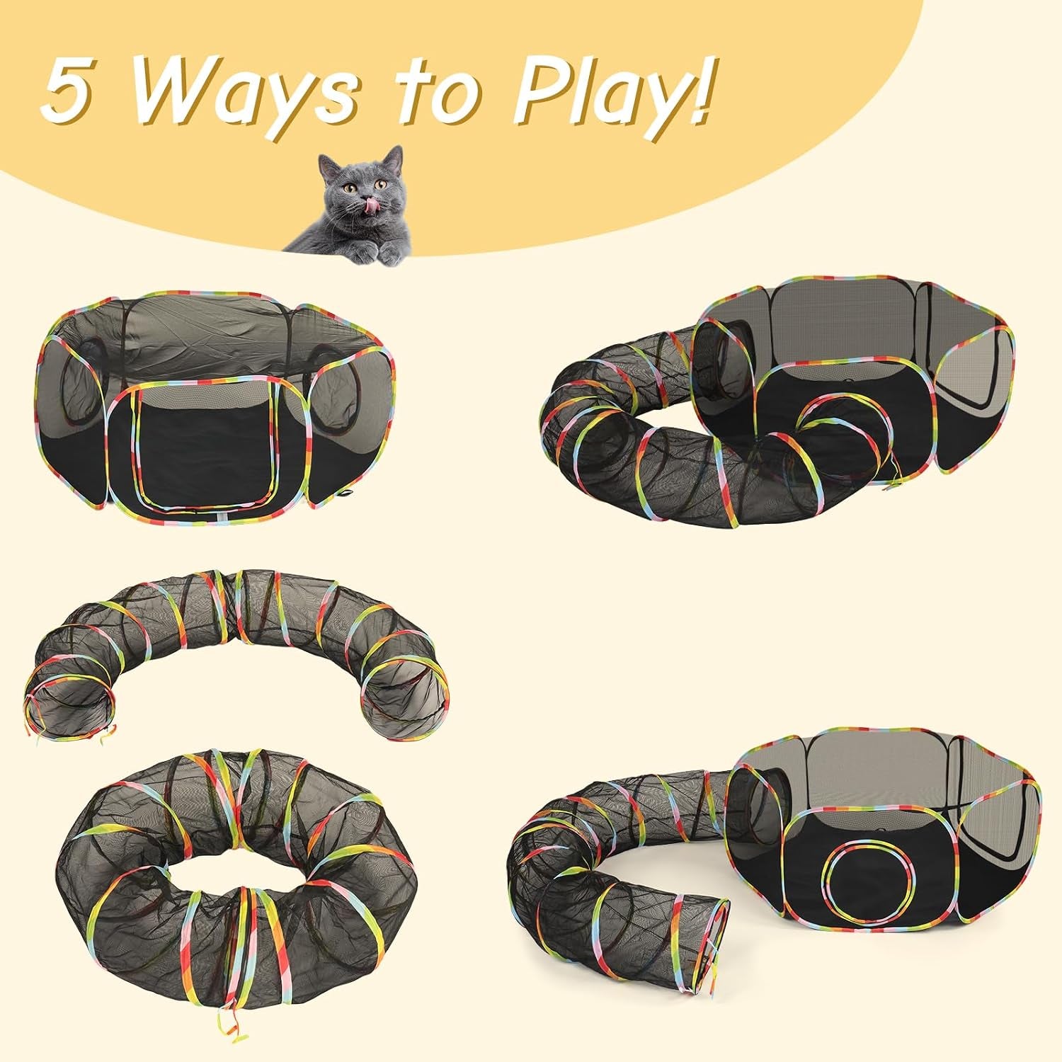 Cat Tunnel Tube Toys 2 Way Collapsible, Pet Tunnels for Indoor Outdoor, Catio, Outdoor Cat Enclosure, Puppy, Kitty, Kitten, Rabbit