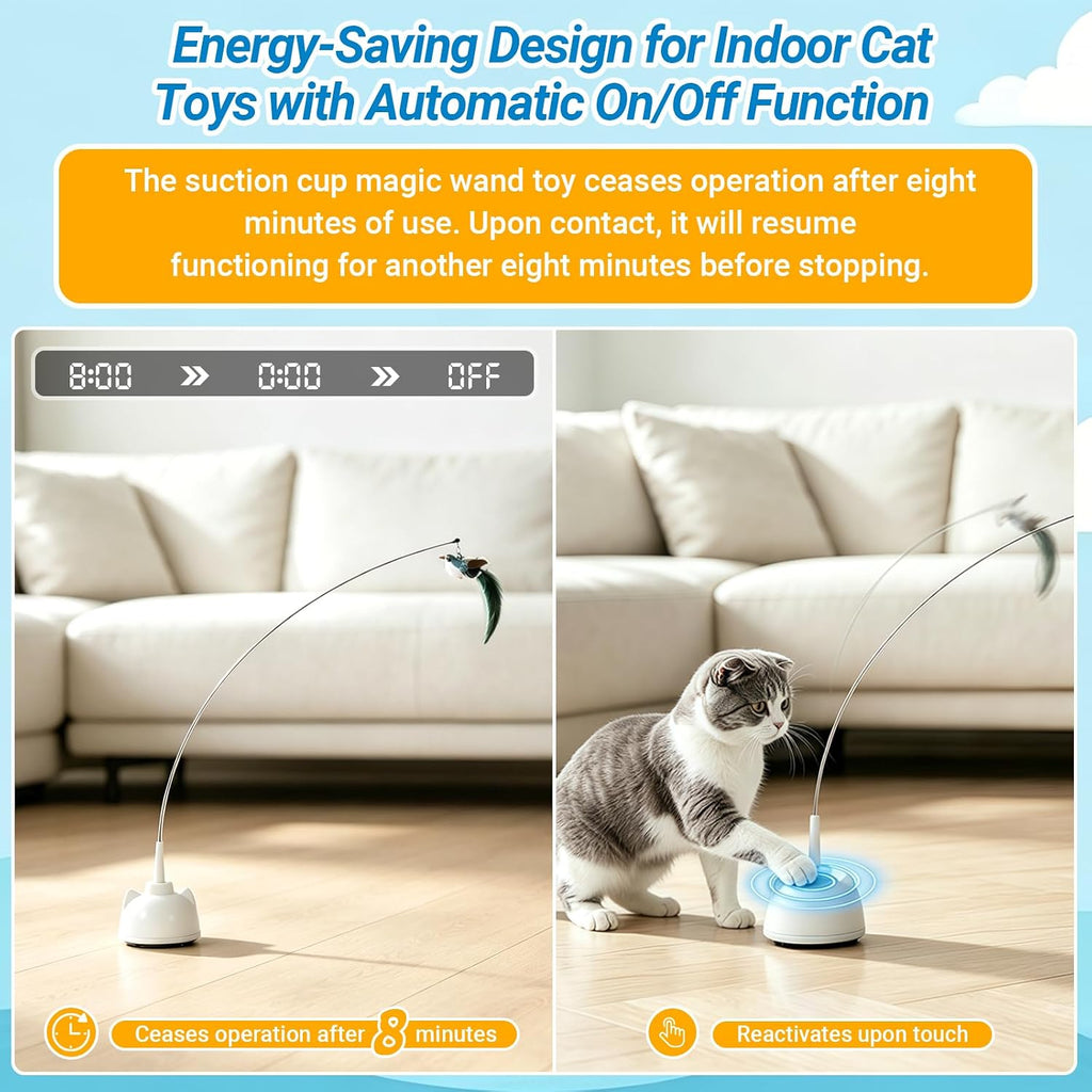 Interactive Cat Toys for Indoor Cats Toy Wand 360° Flying Bird Cat Toy | 2 Speed Adjustable Flying Bird Cat Toy Automatic Cats Toys with Self ON/OFF Feather Toy Suction Cup Electric Cat Teaser Wand