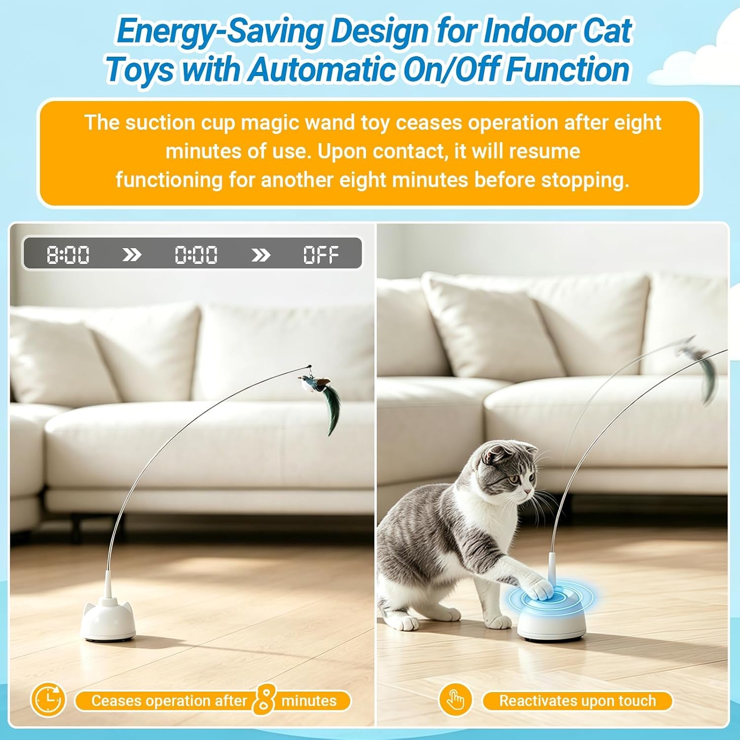 Interactive Cat Toys for Indoor Cats Toy Wand 360° Flying Bird Cat Toy | 2 Speed Adjustable Flying Bird Cat Toy Automatic Cats Toys with Self ON/OFF Feather Toy Suction Cup Electric Cat Teaser Wand