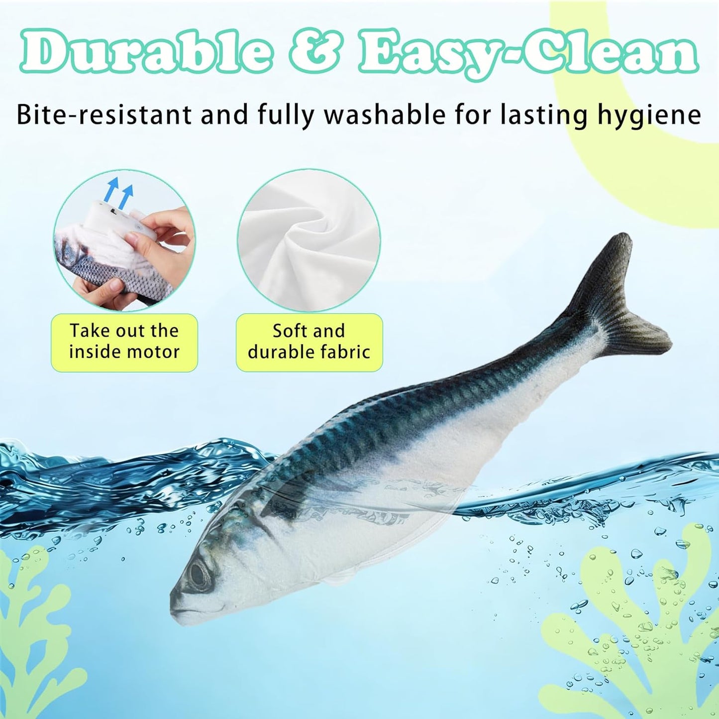 Realistic Floppy Fish Cat Toys, 3 Pack Mini-Sized, Moving Cat Toy Flopping Fish for Indoor Kitten, Sardine/Saury/Bass Interactive Cat Toys, Touch Activated, Rechargeable.