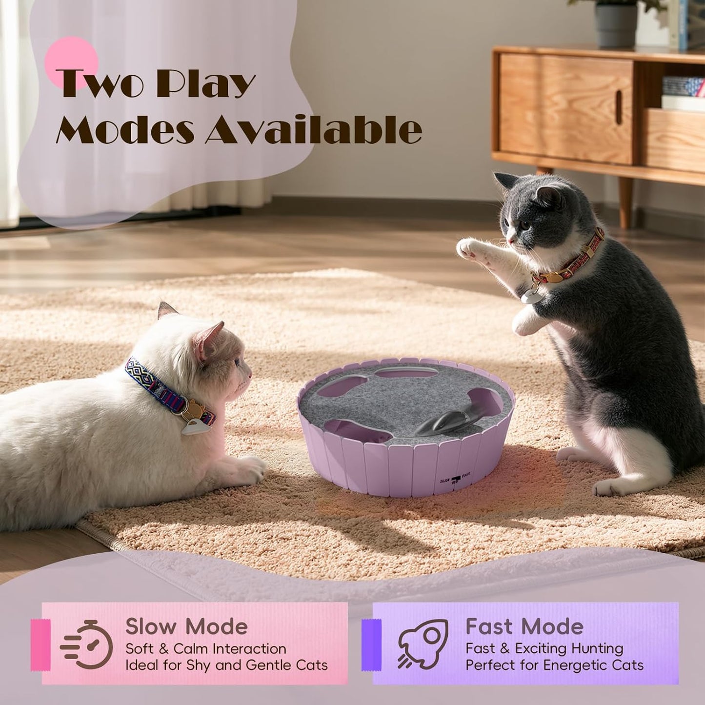 Interactive Cat Toy with Running Mouse, Electronic Motion Cat Toy Automatic Teaser for Indoor Cats, Pop and Play Hide Seek Cats Toys Hunting Mouse for Pet Kitten Play Fun Exercise, Purple