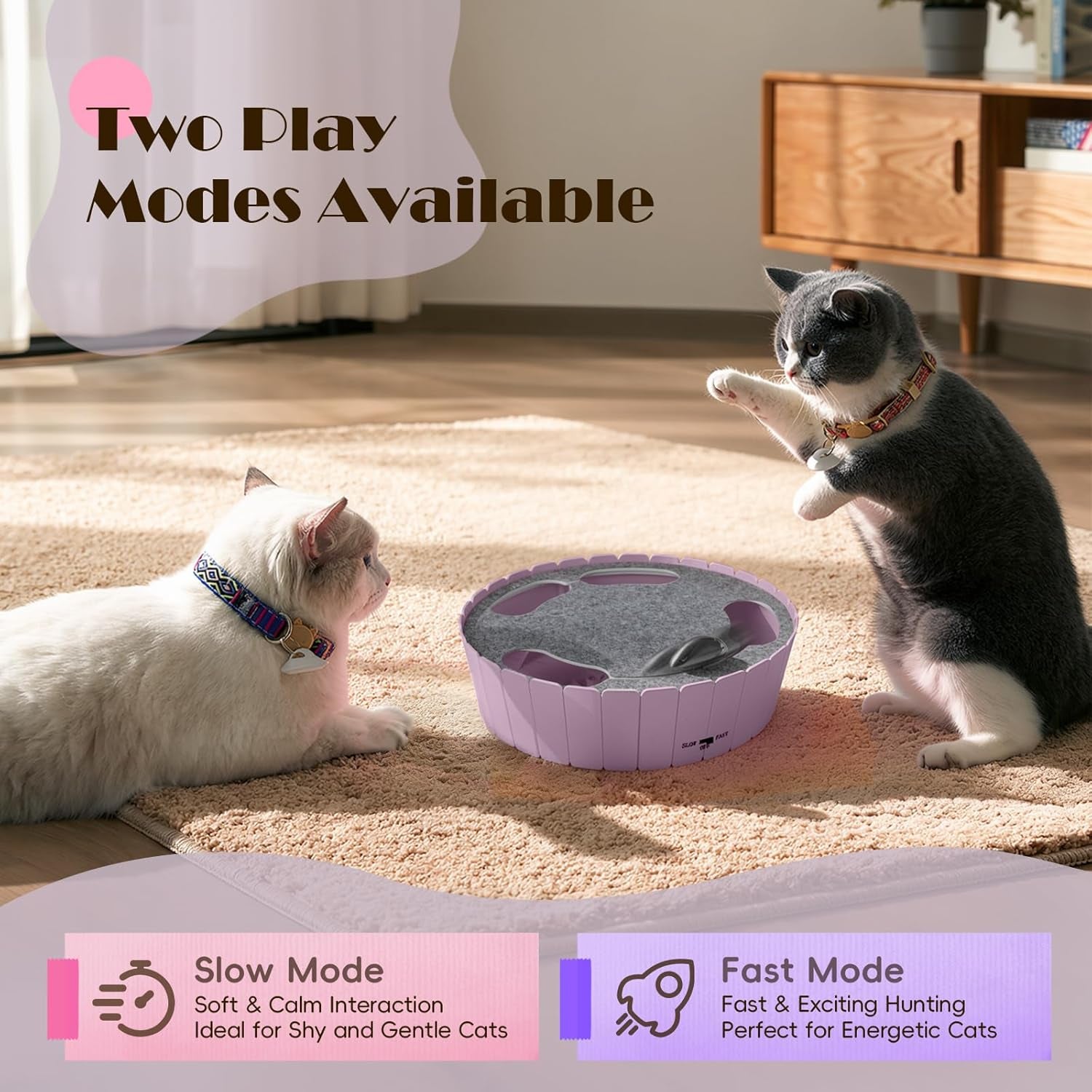 Interactive Cat Toy with Running Mouse, Electronic Motion Cat Toy Automatic Teaser for Indoor Cats, Pop and Play Hide Seek Cats Toys Hunting Mouse for Pet Kitten Play Fun Exercise, Purple