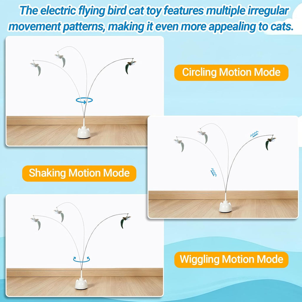 Interactive Cat Toys for Indoor Cats Toy Wand 360° Flying Bird Cat Toy | 2 Speed Adjustable Flying Bird Cat Toy Automatic Cats Toys with Self ON/OFF Feather Toy Suction Cup Electric Cat Teaser Wand