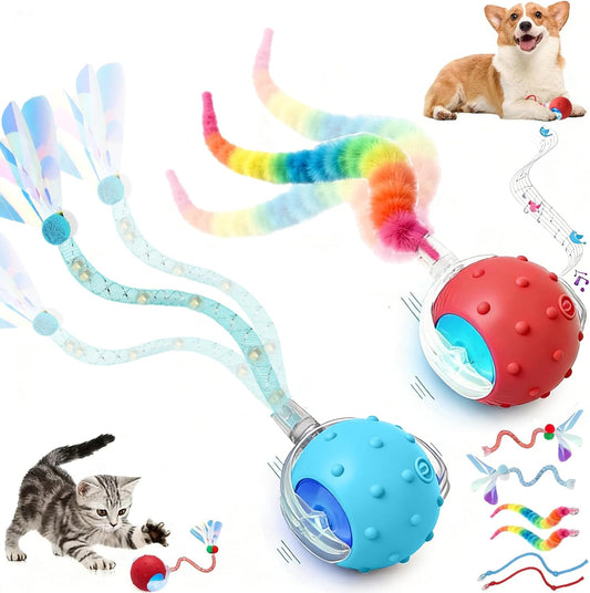 2PCS Interactive Cat Toys for Indoor Cats with 6 Tails, Automatic Cat Toy Fast Rolling on Carpet/ Wooden Floor/ Tiles, Rechargeable Kitten Toys for Small/ Medium/ Large Cats to Enrichment Exercise