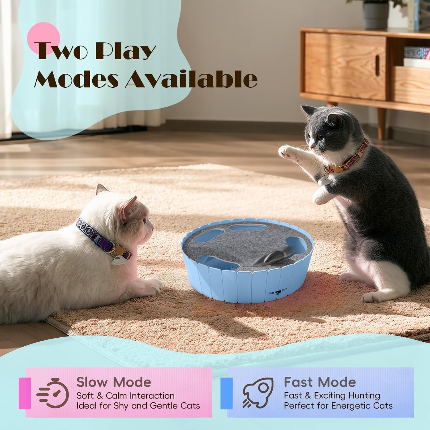 Interactive Cat Toy with Running Mouse, Electronic Motion Cat Toy Automatic Teaser for Indoor Cats, Pop and Play Hide Seek Cats Toys Hunting Mouse for Pet Kitten Play Fun Exercise, Blue