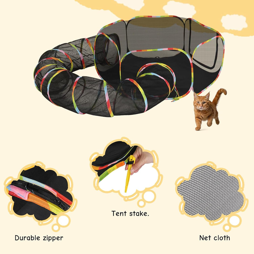 Cat Tunnel Tube Toys 2 Way Collapsible, Pet Tunnels for Indoor Outdoor, Catio, Outdoor Cat Enclosure, Puppy, Kitty, Kitten, Rabbit