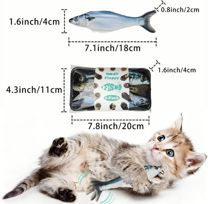 Realistic Floppy Fish Cat Toys, 3 Pack Mini-Sized, Moving Cat Toy Flopping Fish for Indoor Kitten, Sardine/Saury/Bass Interactive Cat Toys, Touch Activated, Rechargeable.