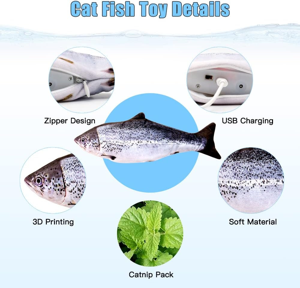 2 Pack 9" Floppy Fish Cat Toys with Silvervine and Catnip for Indoor Cats Interactive Flopping Fish Cat Kicker Catnip Toys for Cats Puppy Small Dogs (Salmon + Rainbow Trout)