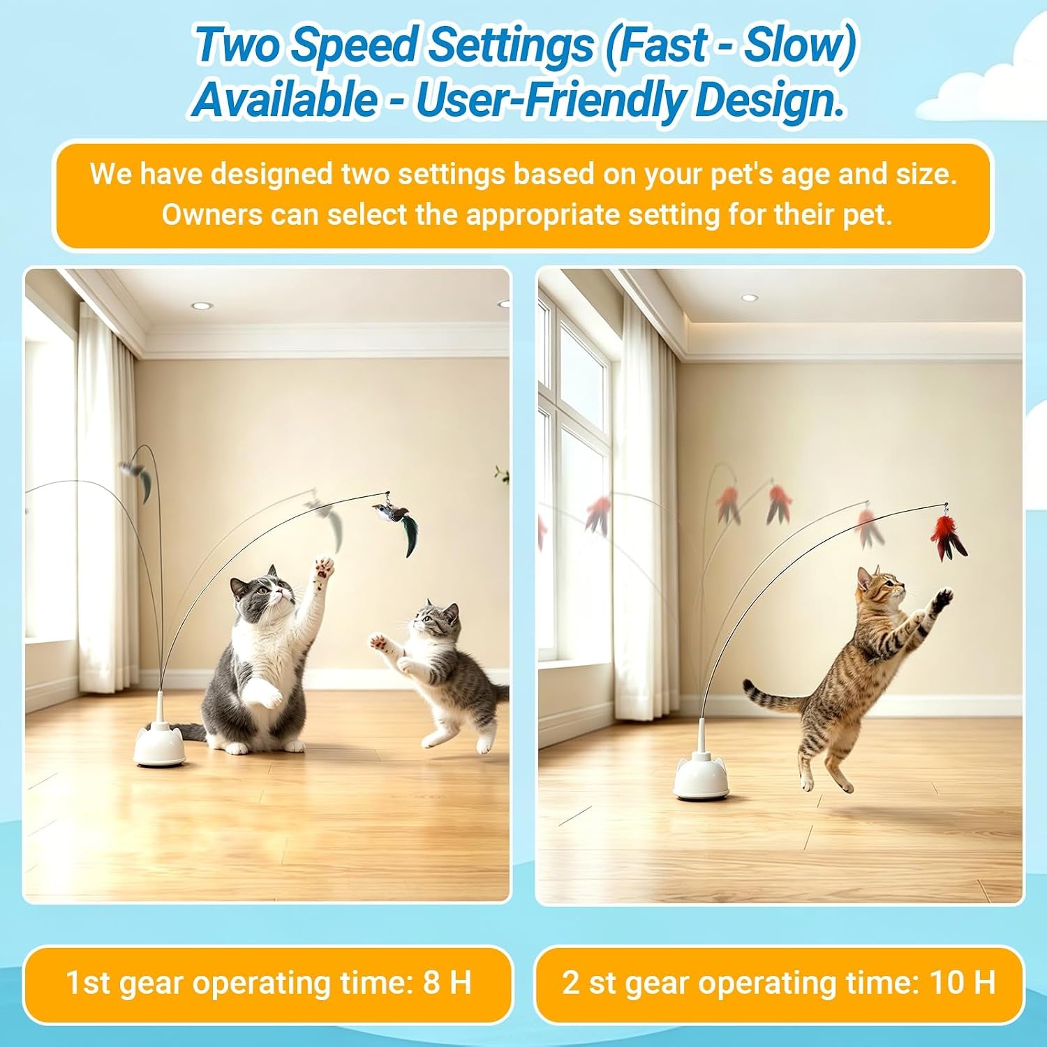 Interactive Cat Toys for Indoor Cats Toy Wand 360° Flying Bird Cat Toy | 2 Speed Adjustable Flying Bird Cat Toy Automatic Cats Toys with Self ON/OFF Feather Toy Suction Cup Electric Cat Teaser Wand
